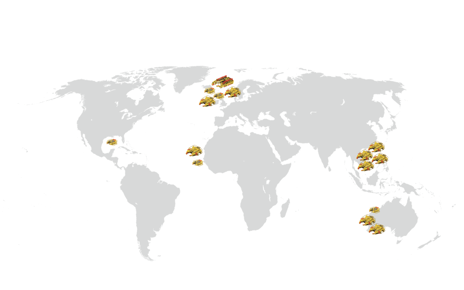 World map showing regions where Decom C1 Chopsaws and subsea cutting tools are operating